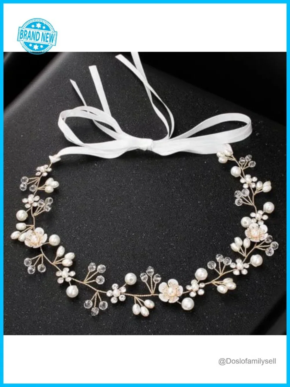 Handmade Silver Wire Woven Headband with White Flower & Pearl